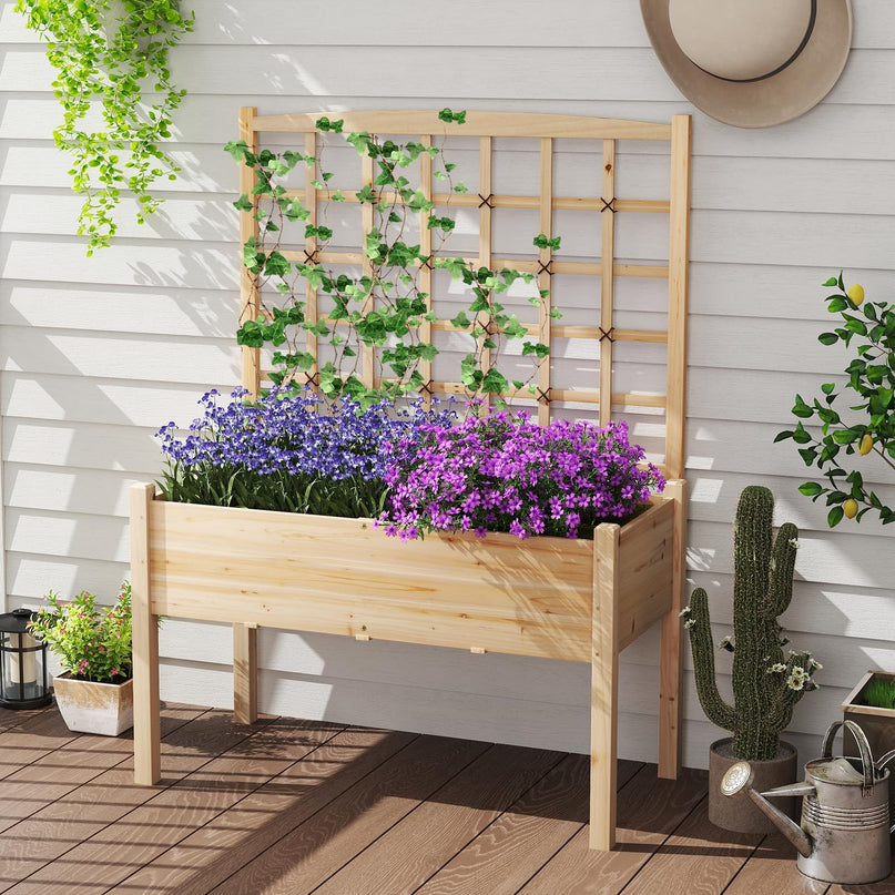 Giantex Raised Garden Bed with Trellis Outdoor Horticulture Planter