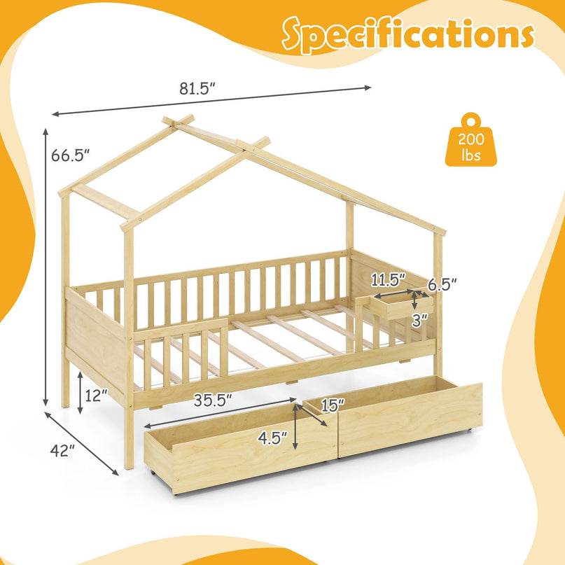 Giantex Montessori  Wooden Twin Bed Frame with Cube Storage & Fence Rails