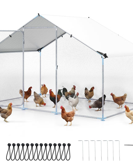 Giantex 9.8 x 6.7 x 6.6 FT Large Metal Chicken Coop with Waterproof Cover