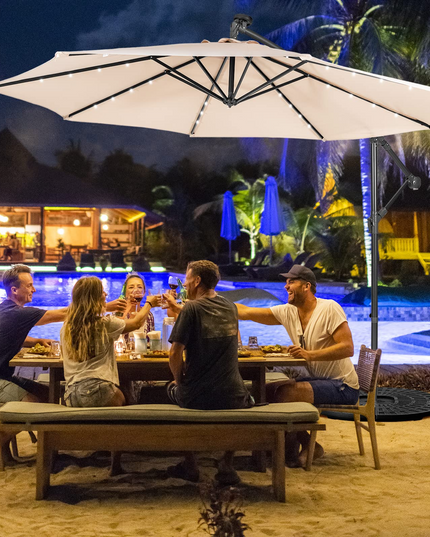 10 ft Pool Umbrellas with 32 LED Lights Solar Powered Offset Umbrella