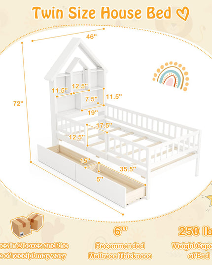 Giantex Twin House Bed with 2 Storage Drawers