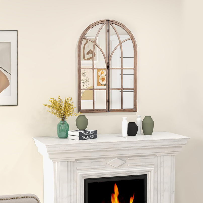 CHARMAID Farmhouse Arched Window Mirror - 34"x23" Arch Mirror Wall Decor