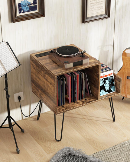 Giantex Record Player Stand with Charging Station, Turntable Stand with Vinyl Divider & Display Shelf