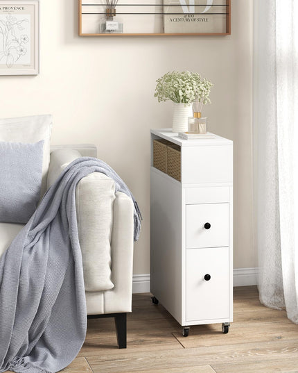 Giantex Small Bathroom Storage Cabinet - Slim Bathroom Organizer with Wheels, 2 Drawers, 2 Baskets