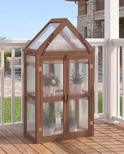 GIANTEX Mini Greenhouse Storage Shelves w/ Transparent Flip-Top Roof for Garden