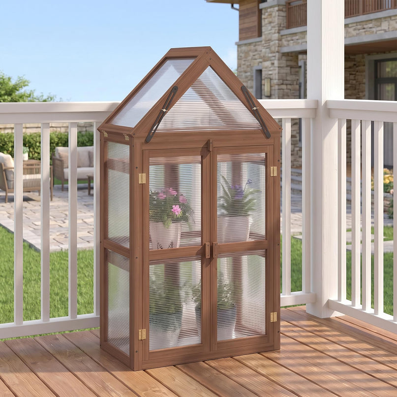 GIANTEX Mini Greenhouse Storage Shelves w/ Transparent Flip-Top Roof for Garden