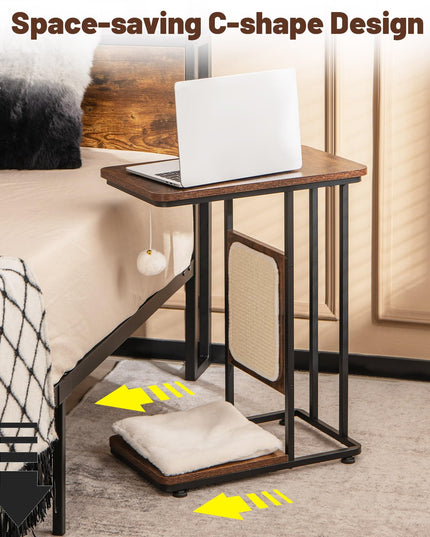 Giantex Cat Scratcher Side Table, C-Shaped End Table with Cat Scratching Board