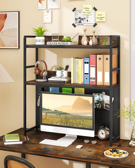 Giantex Desktop Bookshelf with Pegboard for up to 32" Computer Monitor
