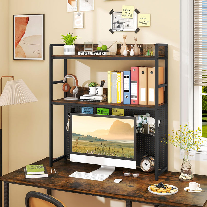 Giantex Desktop Bookshelf with Pegboard for up to 32" Computer Monitor
