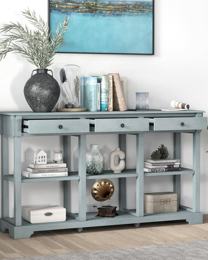 Giantex Console Table with Storage, 58” Long Sofa Table with 3 Drawers & Open Shelves