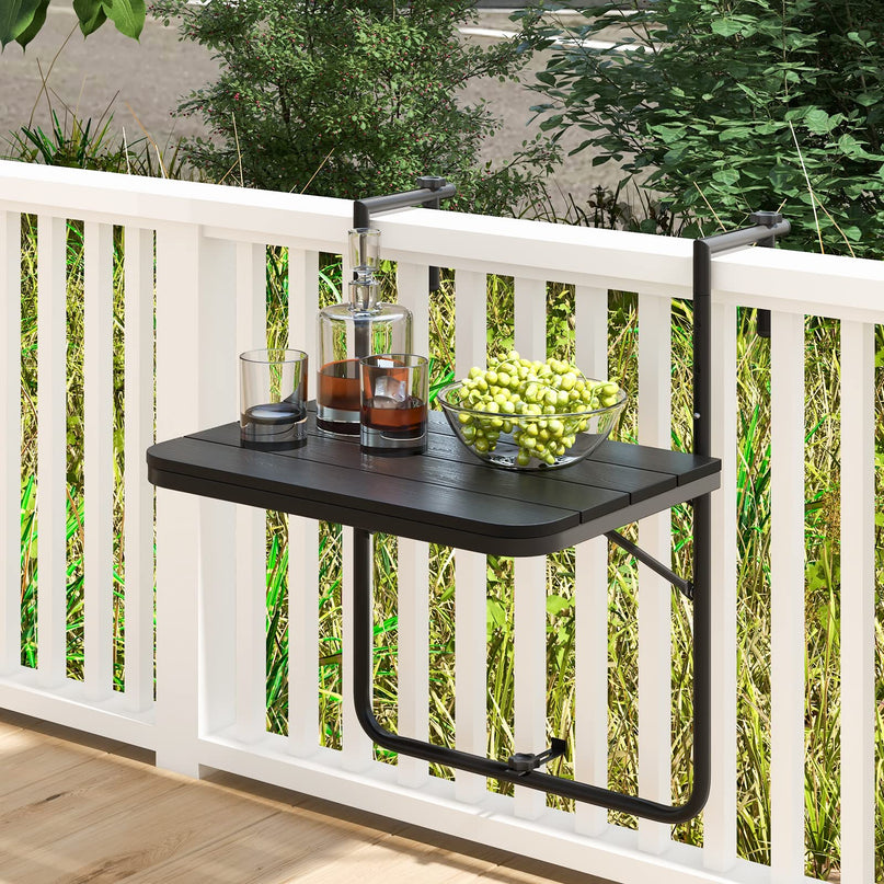 Giantex Outdoor Folding Hanging Table - Balcony Railing Table w/ 3-Level Height