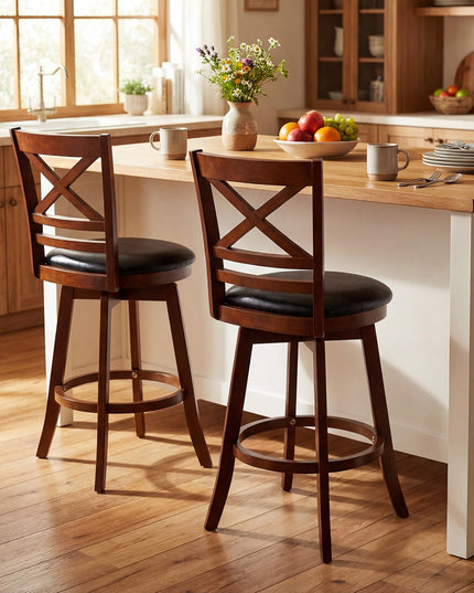 Giantex Swivel Bar Stools Set with PU Faux Leather Upholstered Seat
