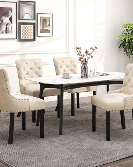 Gianex Upholstered Dining Chairs Set, Wood Wingback Accent Chairs w/Rubber Wood Legs & Nailhead Button Tufted Back