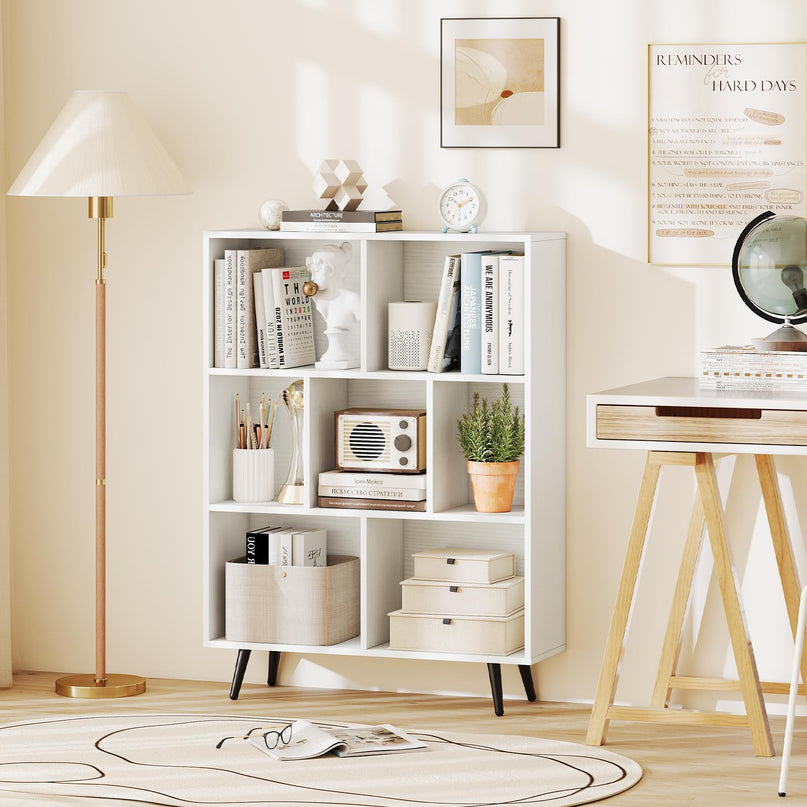 Giantex 7-Cube Bookcase 3-Tier Modern Bookshelf with 4 Metal Legs(31.5" x 9.5" x 42")