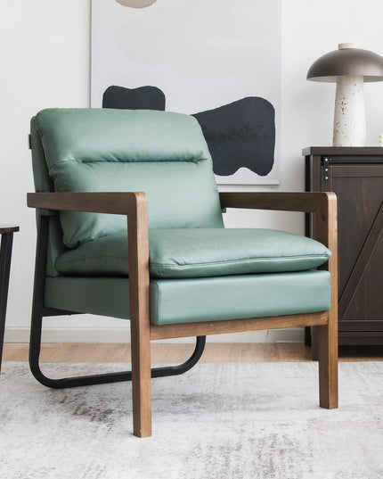 Giantex Accent Chair, Comfy Soft Leathaire Bedroom Chair with Solid Rubber Wood Legs