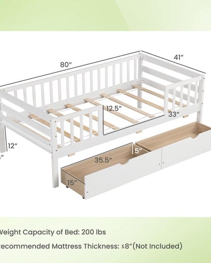 Giantex Twin Daybed with Drawers, Wooden Twin Bed Frame with Side Storage & Slats Support
