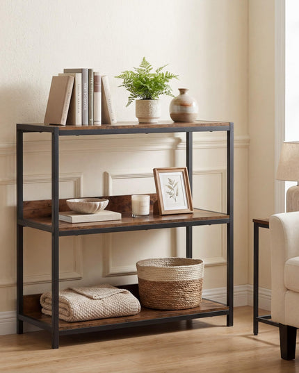 Giantex Industrial 3-Tier Small Bookshelf with Wooden Shelves and Metal Frame (1/2)