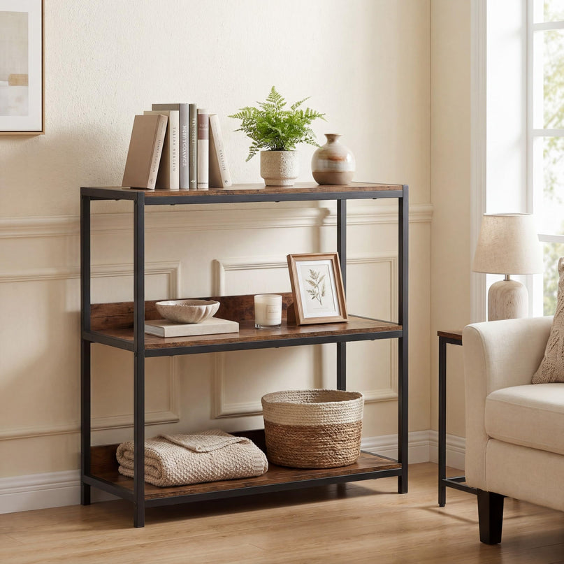 Giantex Industrial 3-Tier Small Bookshelf with Wooden Shelves and Metal Frame (1/2)