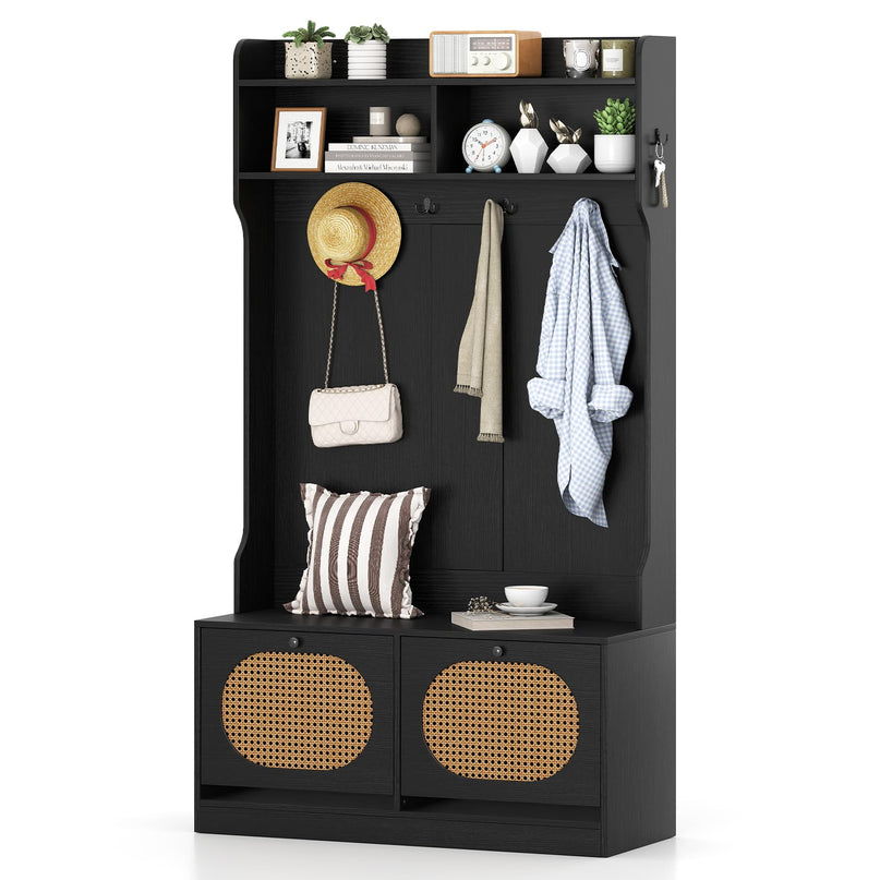 Giantex 4-In-1 Hall Tree Entryway Bench with Coat Rack & Flip Drawers