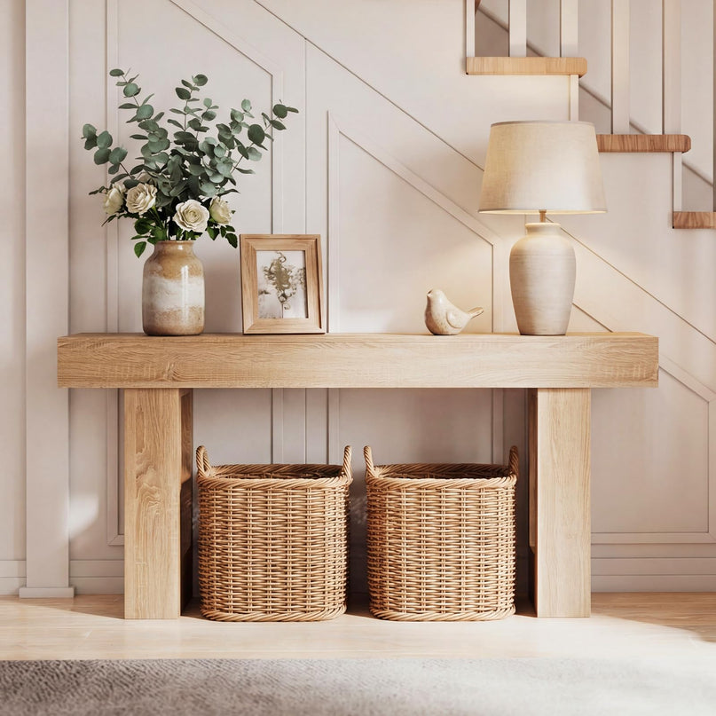 Giantex 63" Farmhouse Console Table Wooden Narrow Entryway Table