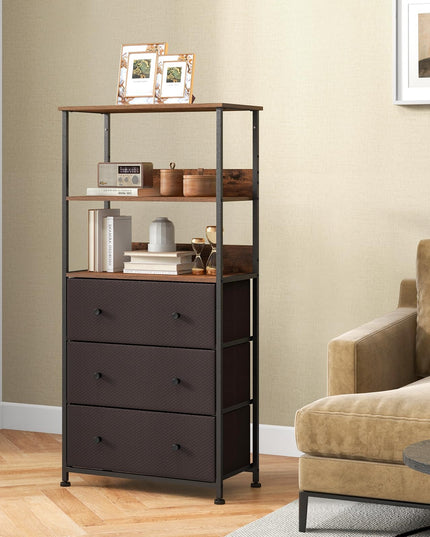 Giantex Corner Shelf with 3 Storage Drawers - 3-Tier Bookshelf with Height Adjustable Upper Shelf