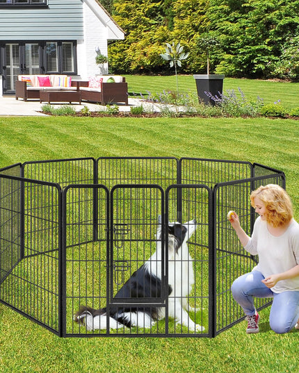Giantex Dog Playpen Outdoor 32" H - 8/16 Panels Metal Pet Fence for Medium Dogs, Heavy Duty Dog Pen Exercise Fence with Door