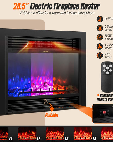 Giantex Electric Fireplace TV Stand - 1500W Electric Fireplace Inserts with 3 Flame Colors