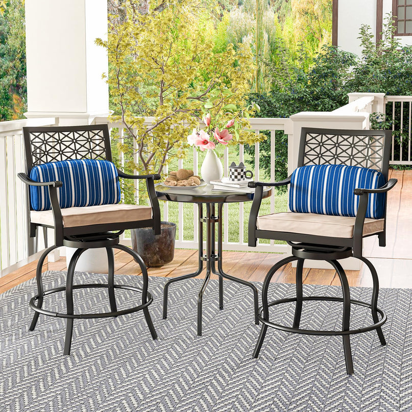 Giantex Outdoor Bar Stools, Metal Patio Bar Chairs with Cushion & Lumbar Pillow