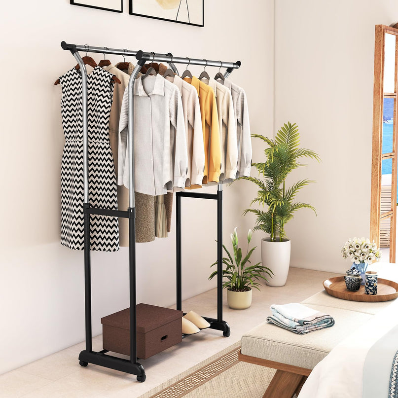 Giantex Portable Garment Clothes Rack with Adjustable Height & Wheels