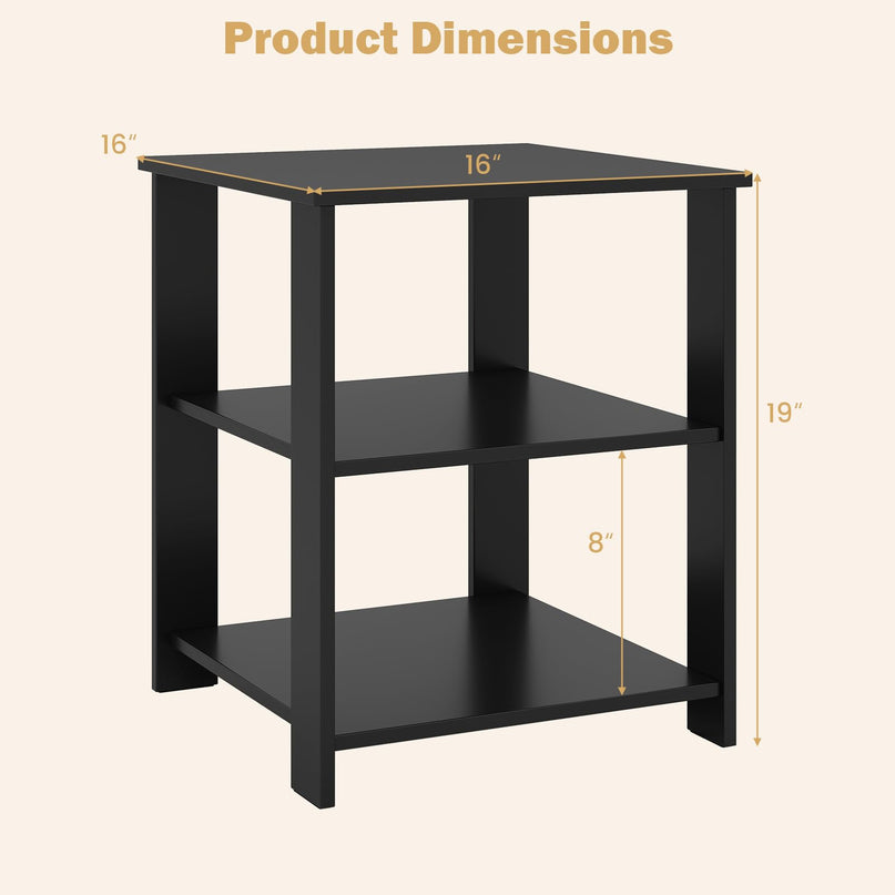 Giantex 16" Square Wooden 3-Tier Side Table with Open Storage Shelves (1/2)
