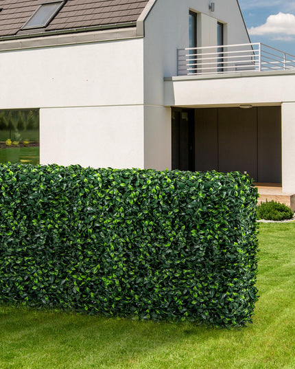 Giantex Artificial Boxwood Hedge Wall, Faux Grass Wall with PE Leaves and Aluminum Frame