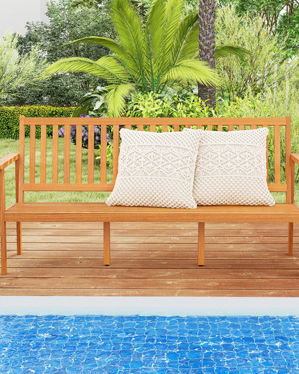 Giantex Acacia Wood Outdoor Bench, 3-Seat Patio Bench with Removable Seat Cushion