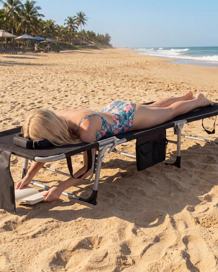 Chaise longue Giantex pliante pour la plage avec trou pour le visage, oreiller lavable, poche