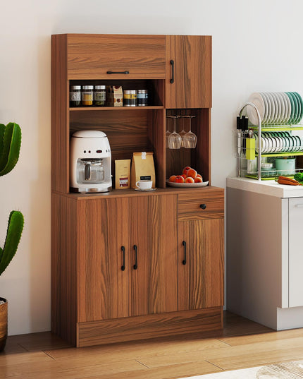 Giantex 66" Kitchen Pantry Cabinet with Charging Station