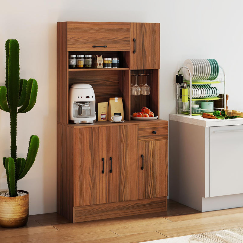 Giantex 66" Kitchen Pantry Cabinet with Charging Station