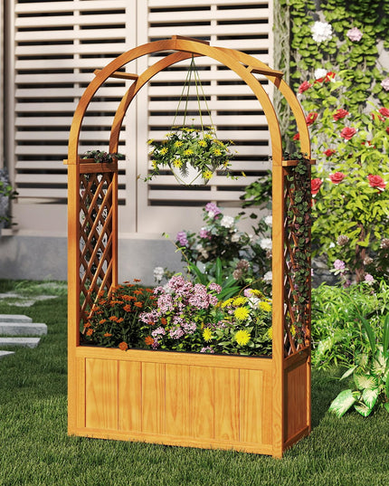 Giantex Raised Garden Bed with Arch Lattice Trellis(33"x15"x57")