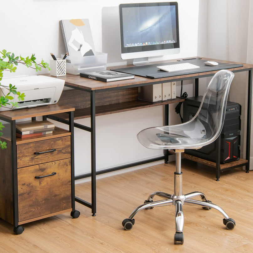 Giantex Clear Desk Chair, Acrylic Armless Office Rolling Chair, Height Adjustable Leisure Ghost Chair