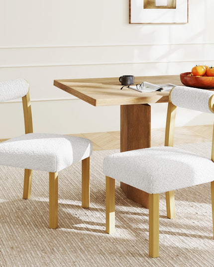 Giantex Wooden Dining Chairs Set of 2/4, Faux Sherpa Upholstered Kitchen Dining Room Chairs w/Rubber Wood Frame