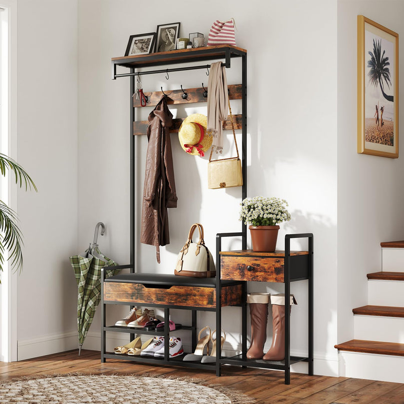 Giantex Coat Rack with Shoe Storage Bench