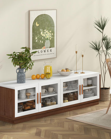 Giantex Large TV Stand for TVs up to 75”, Entertainment Center with 4 Tempered Glass Doors