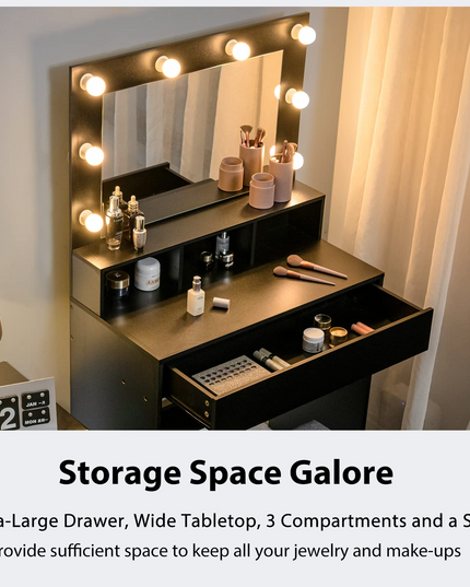 CHARMAID Vanity Table Set with Lighted Mirror, 8 Bulbs, Large Drawer