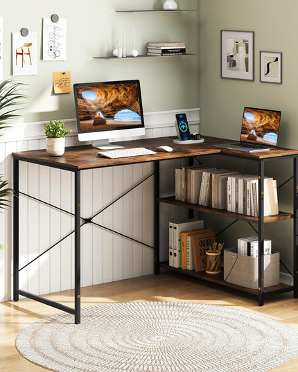 Giantex 47 Inch Reversible Computer Desk with Adjustable Storage Shelves & Metal Frame