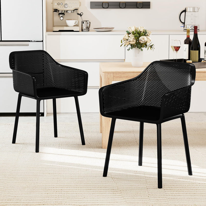 Giantex Plastic Dining Chairs w/Breathable Mesh Backrest Wide Seat Sturdy Supporting Legs