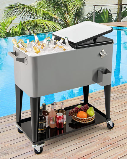 Giantex 80 Quart Rolling Patio Cooler Cart with Bottom Storage Shelf & Drain