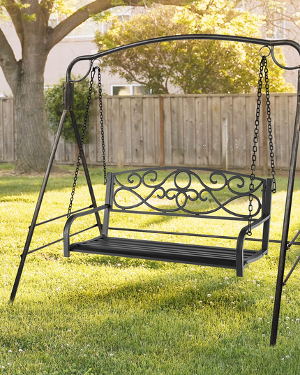 Metal Porch Swings 2 Person Outdoor Hanging Garden Bench with Sturdy Chains