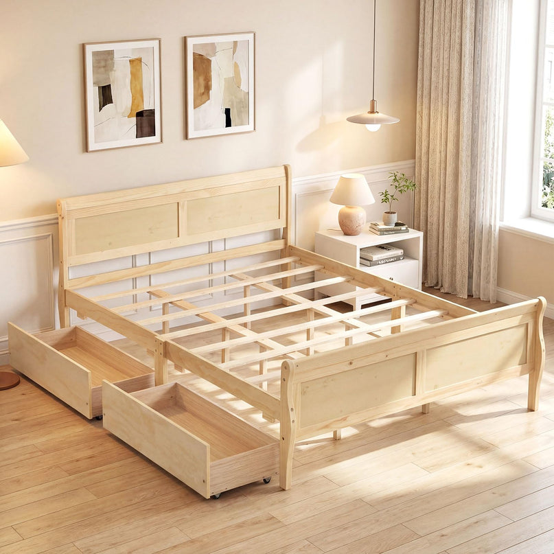 Giantex Bed Frame 2 Storage Drawers Wooden Slats Support Mattress Foundation