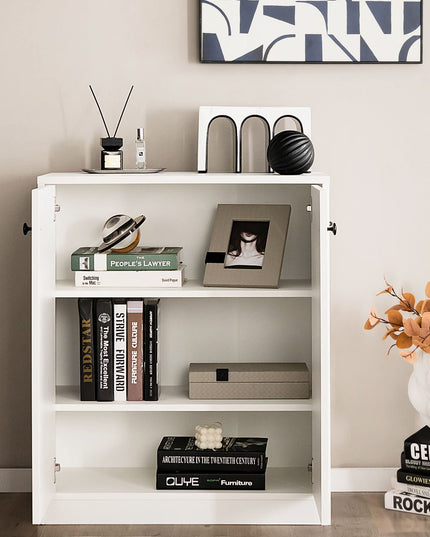 Giantex 2 Door Storage Base Cabinet - Freestanding Floor Cabinet with 3-Tier Shelf, White