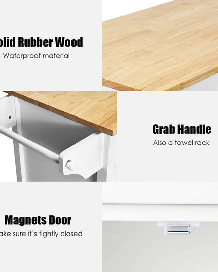 Giantex Kitchen Island, Rolling Kitchen Cart, Wood Counter Top, Bar Dining Room Organizer Furniture, White
