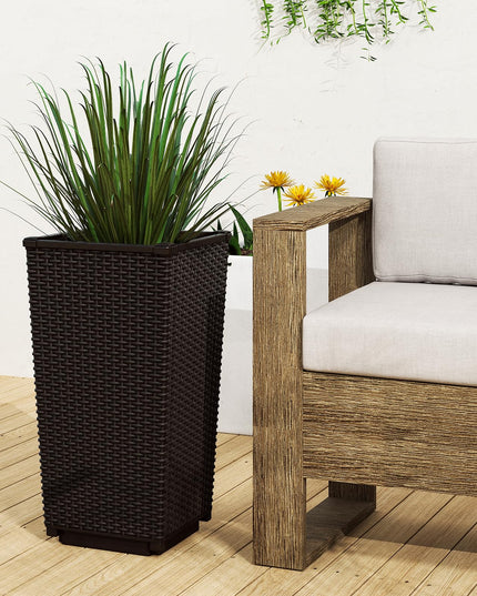 Giantex Set of 2 Outdoor Wicker Flower Pot, 23 Inch Tall Planters with Drainage Hole, Self-Watering Tray