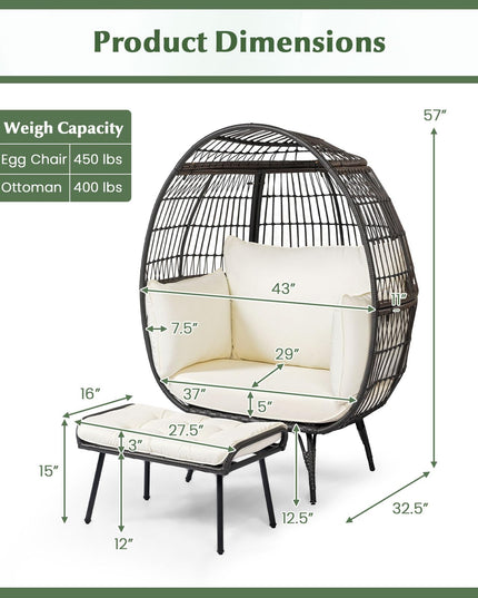 Giantex Oversized Wicker Egg Chair with Thick Cushions